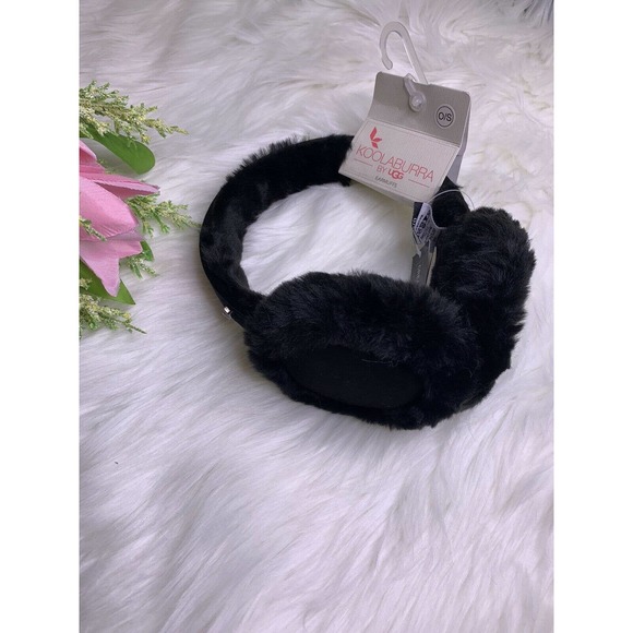 Ugg Earmuffs Black Leather Faux Fur 